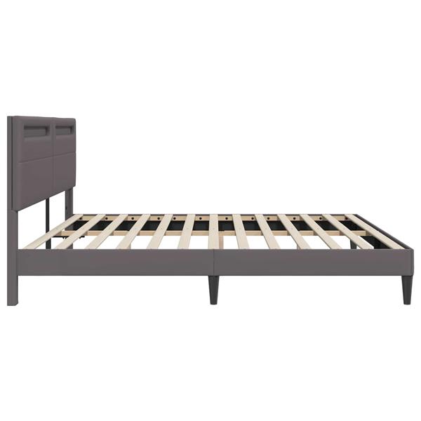 Grote foto vidaxl bedframe met led stripverlichting grijs 180 x 200 cm kunstleer antiek en kunst stoelen en banken