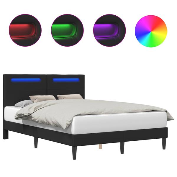 Grote foto vidaxl bedframe met led stripverlichting zwart 160 x 200 cm kunstleer antiek en kunst stoelen en banken