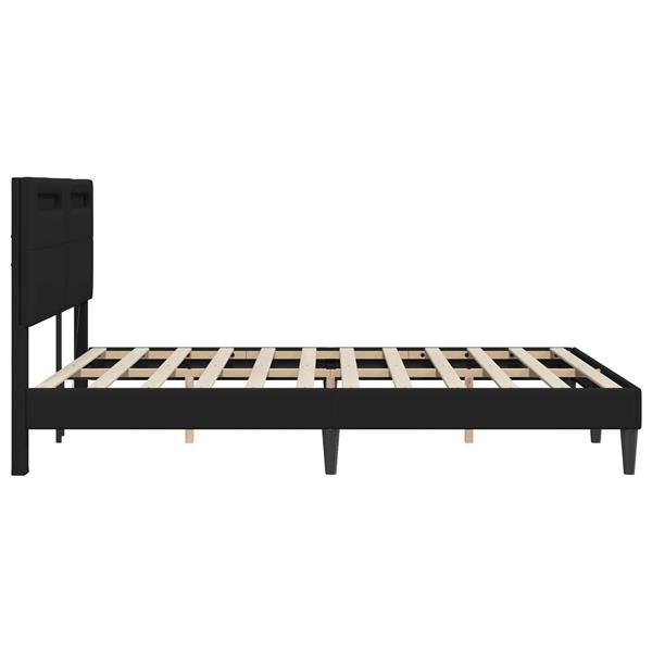 Grote foto vidaxl bedframe met led stripverlichting zwart 160 x 200 cm kunstleer antiek en kunst stoelen en banken