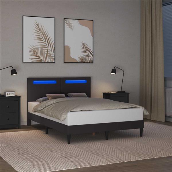 Grote foto vidaxl bedframe met led stripverlichting grijs 140 x 200 cm kunstleer antiek en kunst stoelen en banken