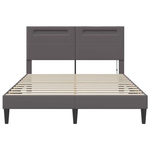 Grote foto vidaxl bedframe met led stripverlichting grijs 120 x 190 cm kunstleer antiek en kunst stoelen en banken