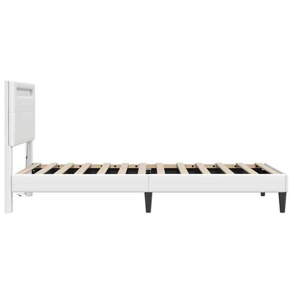 Grote foto vidaxl bedframe met led stripverlichting wit 100 x 200 cm kunstleer antiek en kunst stoelen en banken