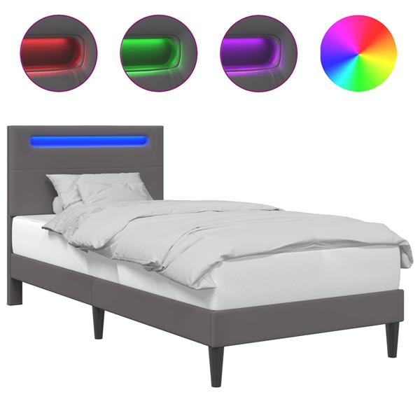 Grote foto vidaxl bedframe met led stripverlichting grijs 100 x 200 cm kunstleer antiek en kunst stoelen en banken
