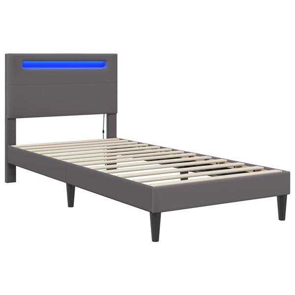 Grote foto vidaxl bedframe met led stripverlichting grijs 100 x 200 cm kunstleer antiek en kunst stoelen en banken