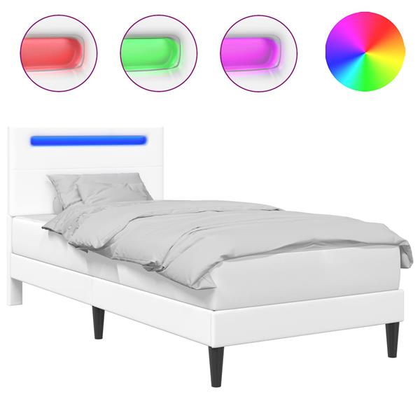 Grote foto vidaxl bedframe met led stripverlichting wit 90 x 200 cm kunstleer antiek en kunst stoelen en banken