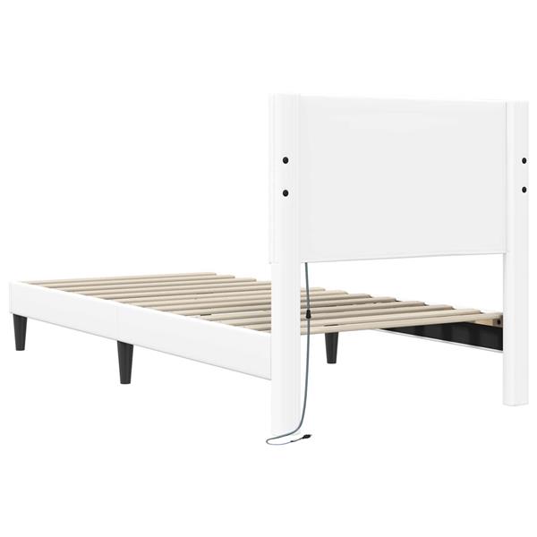 Grote foto vidaxl bedframe met led stripverlichting wit 90 x 200 cm kunstleer antiek en kunst stoelen en banken