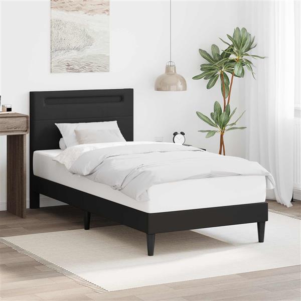 Grote foto vidaxl bedframe met led stripverlichting zwart 90 x 200 cm kunstleer antiek en kunst stoelen en banken