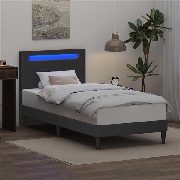 Grote foto vidaxl bedframe met led stripverlichting grijs 90 x 200 cm kunstleer antiek en kunst stoelen en banken