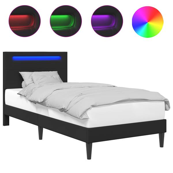 Grote foto vidaxl bedframe met led stripverlichting zwart 90 x 190 cm kunstleer antiek en kunst stoelen en banken
