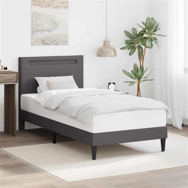 Grote foto vidaxl bedframe met led stripverlichting grijs 90 x 190 cm kunstleer antiek en kunst stoelen en banken