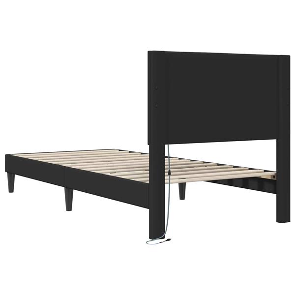Grote foto vidaxl bedframe met led stripverlichting zwart 80 x 200 cm kunstleer antiek en kunst stoelen en banken