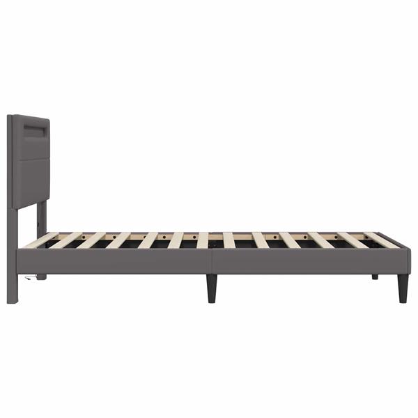 Grote foto vidaxl bedframe met led stripverlichting grijs 80 x 200 cm kunstleer antiek en kunst stoelen en banken