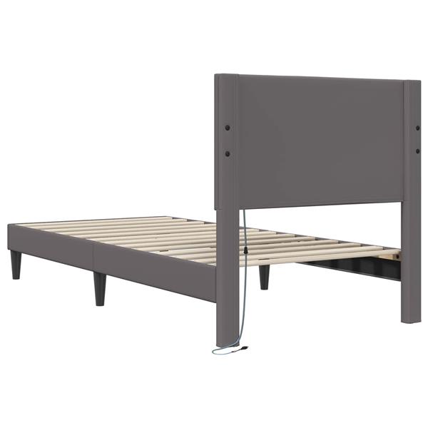 Grote foto vidaxl bedframe met led stripverlichting grijs 80 x 200 cm kunstleer antiek en kunst stoelen en banken