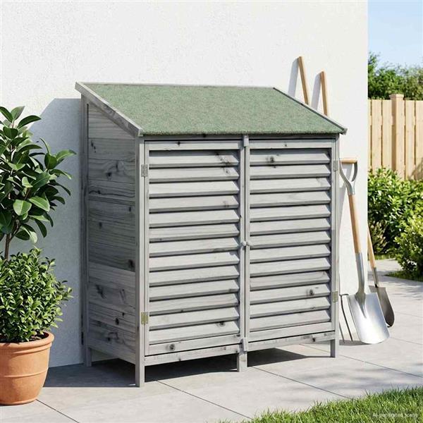 Grote foto vidaxl tuinschuur met dak grijs 106 x 56 x 113 5 cm massief vurenhout tuin en terras tuinhuisjes en blokhutten