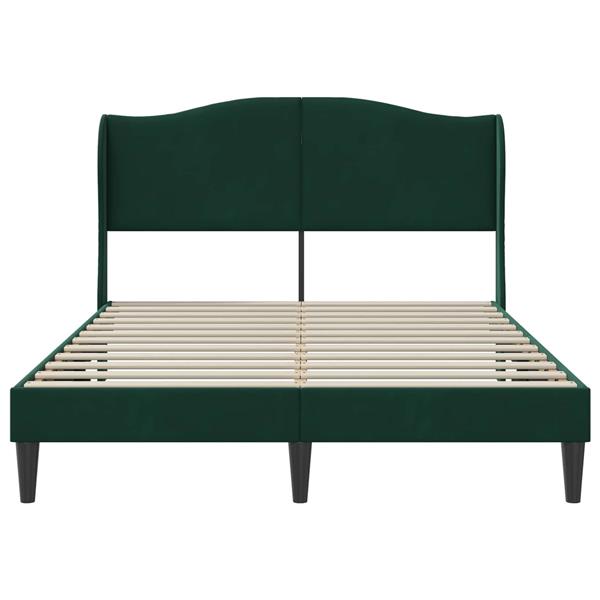 Grote foto vidaxl bedframe met hoofdeinde donkergroen 160 x 200 cm fluweel antiek en kunst stoelen en banken