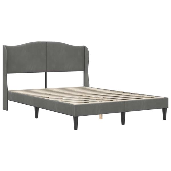 Grote foto vidaxl bedframe met hoofdeinde donkergrijs 160 x 200 cm fluweel antiek en kunst stoelen en banken