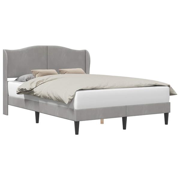 Grote foto vidaxl bedframe met hoofdeinde lichtgrijs 160 x 200 cm fluweel antiek en kunst stoelen en banken