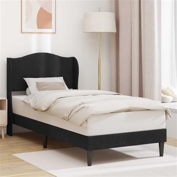 Grote foto vidaxl bedframe met hoofdeinde zwart 100 x 200 cm fluweel antiek en kunst stoelen en banken