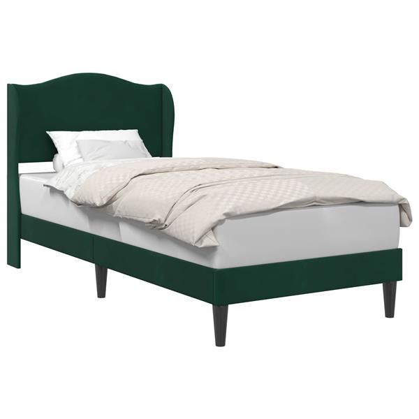 Grote foto vidaxl bedframe met hoofdeinde donkergroen 100 x 200 cm fluweel antiek en kunst stoelen en banken