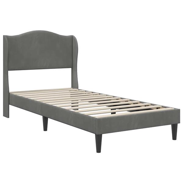 Grote foto vidaxl bedframe met hoofdeinde donkergrijs 100 x 200 cm fluweel antiek en kunst stoelen en banken