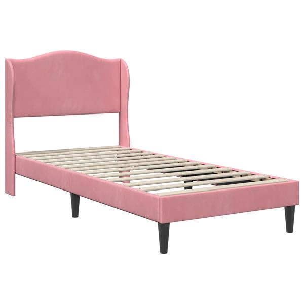 Grote foto vidaxl bedframe met hoofdeinde roze 90 x 200 cm fluweel antiek en kunst stoelen en banken