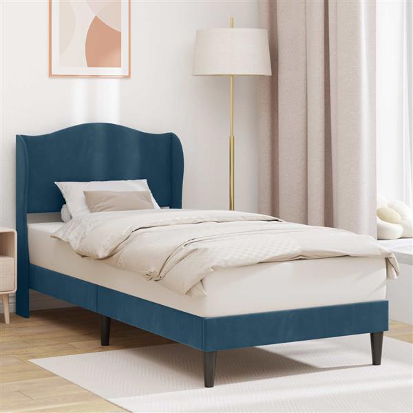 Grote foto vidaxl bedframe met hoofdeinde blauw 90 x 190 cm fluweel antiek en kunst stoelen en banken