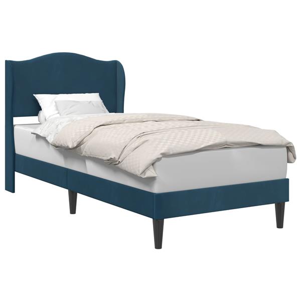 Grote foto vidaxl bedframe met hoofdeinde blauw 90 x 190 cm fluweel antiek en kunst stoelen en banken