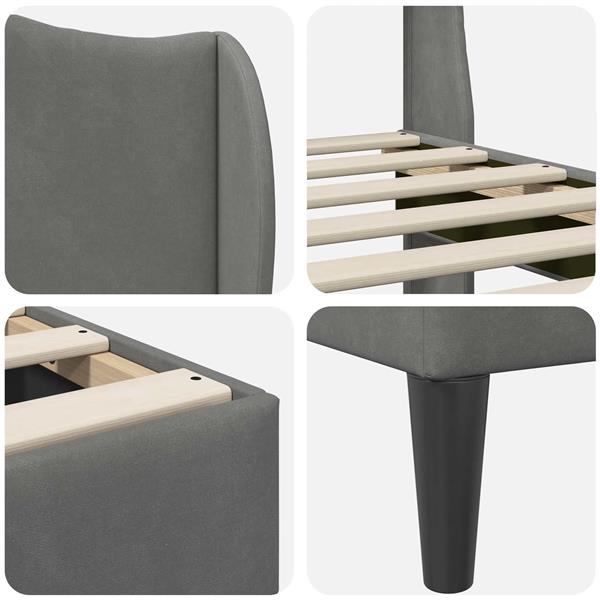 Grote foto vidaxl bedframe met hoofdeinde donkergrijs 80 x 200 cm fluweel antiek en kunst stoelen en banken
