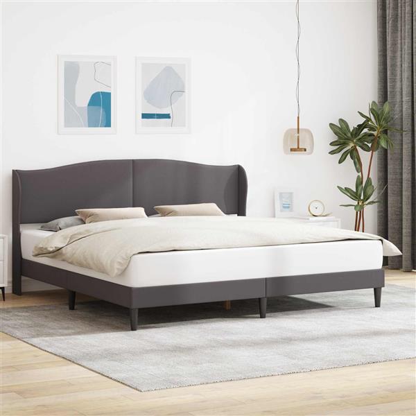 Grote foto vidaxl bedframe met hoofdeinde grijs 180 x 200 cm kunstleer antiek en kunst stoelen en banken