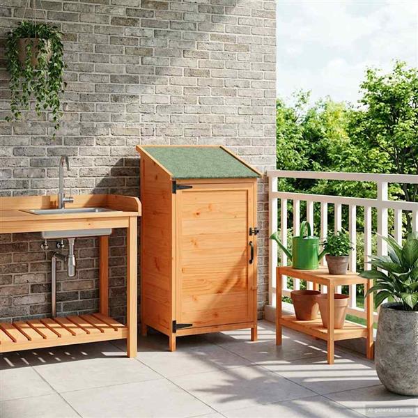 Grote foto vidaxl tuinschuur met dak bruin 59 x 56 x 113 5 cm massief vurenhout tuin en terras tuinhuisjes en blokhutten