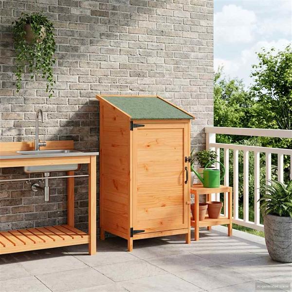 Grote foto vidaxl tuinschuur met dak bruin 59 x 56 x 113 5 cm massief vurenhout tuin en terras tuinhuisjes en blokhutten