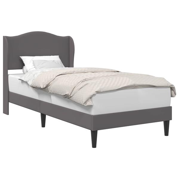 Grote foto vidaxl bedframe met hoofdeinde grijs 90 x 200 cm kunstleer antiek en kunst stoelen en banken