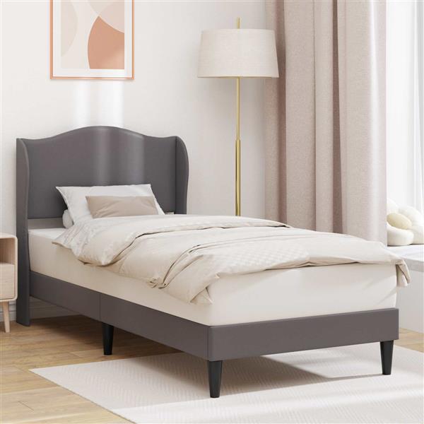 Grote foto vidaxl bedframe met hoofdeinde grijs 90 x 190 cm kunstleer antiek en kunst stoelen en banken