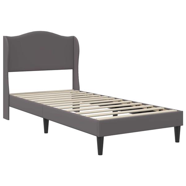 Grote foto vidaxl bedframe met hoofdeinde grijs 80 x 200 cm kunstleer antiek en kunst stoelen en banken