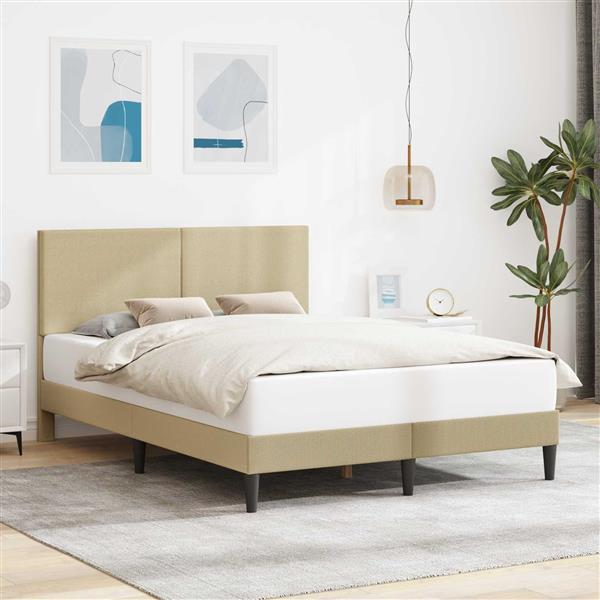 Grote foto vidaxl bedframe lichtgroen grijs 140 x 190 cm katoen stof antiek en kunst stoelen en banken