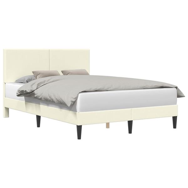 Grote foto vidaxl bedframe met hoofdeinde cr mekleurig 140 x 190 cm katoen stof antiek en kunst stoelen en banken