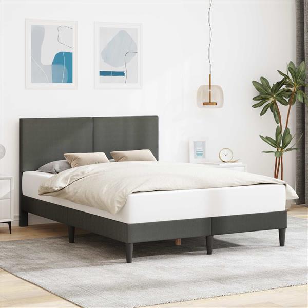 Grote foto vidaxl bedframe met hoofdeinde donkergrijs 140 x 190 cm katoen stof antiek en kunst stoelen en banken