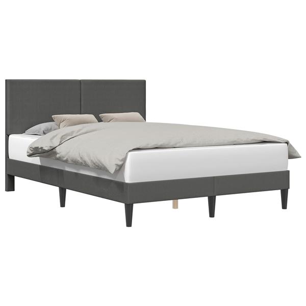 Grote foto vidaxl bedframe met hoofdeinde donkergrijs 140 x 190 cm katoen stof antiek en kunst stoelen en banken