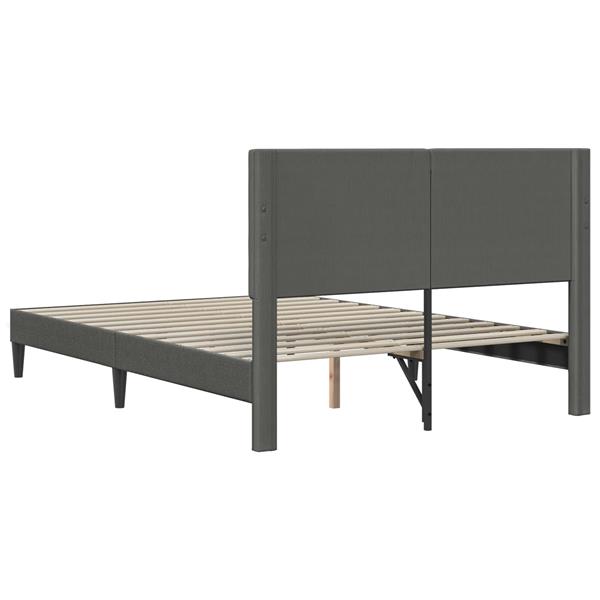 Grote foto vidaxl bedframe met hoofdeinde donkergrijs 140 x 190 cm katoen stof antiek en kunst stoelen en banken