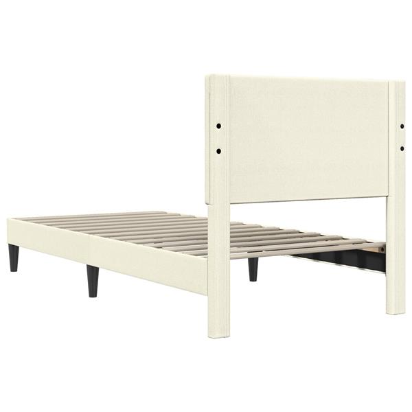 Grote foto vidaxl bedframe met hoofdeinde cr mekleurig 100 x 200 cm katoen stof antiek en kunst stoelen en banken