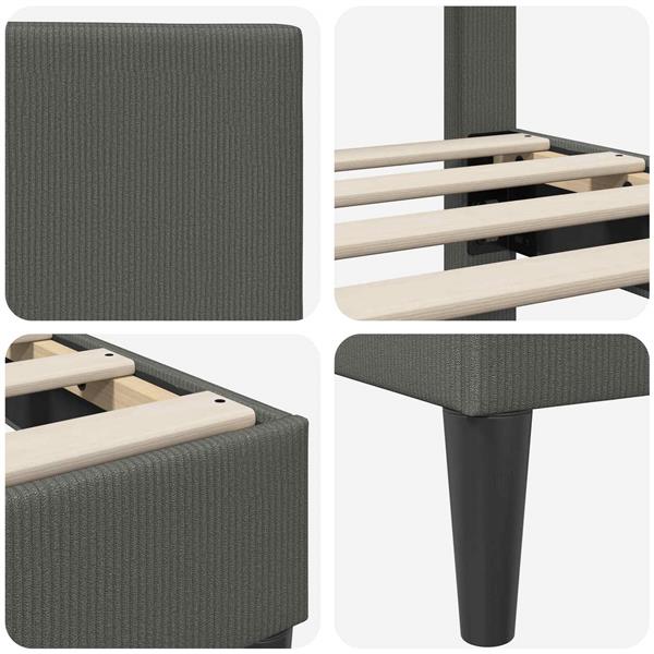 Grote foto vidaxl bedframe met hoofdeinde donkergrijs 90 x 200 cm katoen stof antiek en kunst stoelen en banken
