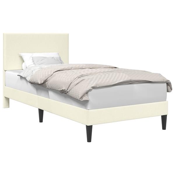 Grote foto vidaxl bedframe met hoofdeinde cr mekleurig 90 x 190 cm katoen stof antiek en kunst stoelen en banken