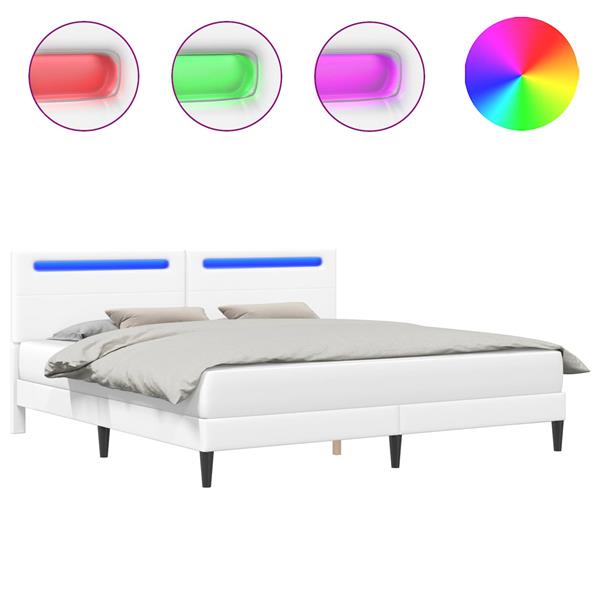 Grote foto vidaxl bedframe met led stripverlichting wit 180 x 200 cm kunstleer antiek en kunst stoelen en banken