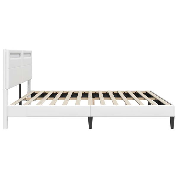 Grote foto vidaxl bedframe met led stripverlichting wit 180 x 200 cm kunstleer antiek en kunst stoelen en banken