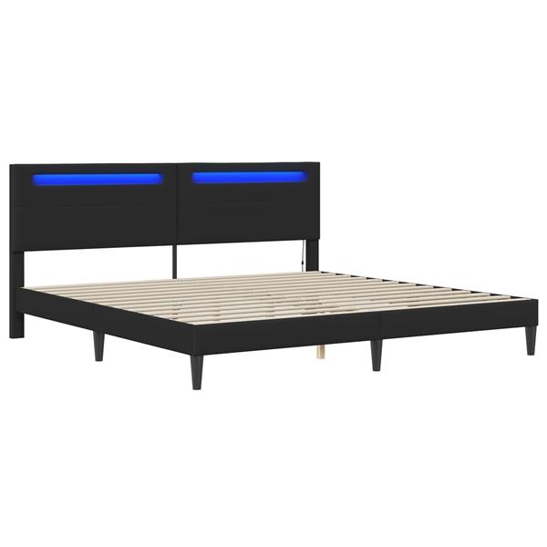 Grote foto vidaxl bedframe met led stripverlichting zwart 180 x 200 cm kunstleer antiek en kunst stoelen en banken