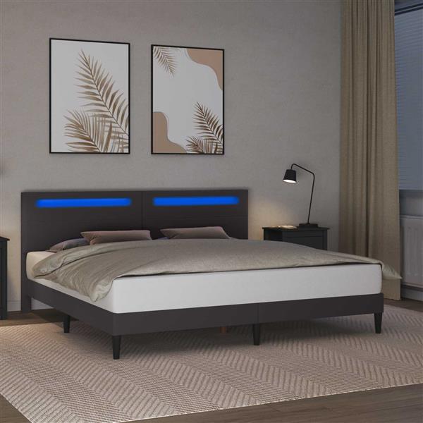 Grote foto vidaxl bedframe met led stripverlichting grijs 180 x 200 cm kunstleer antiek en kunst stoelen en banken