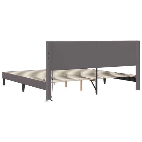 Grote foto vidaxl bedframe met led stripverlichting grijs 180 x 200 cm kunstleer antiek en kunst stoelen en banken