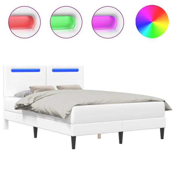 Grote foto vidaxl bedframe met led stripverlichting wit 160 x 200 cm kunstleer antiek en kunst stoelen en banken