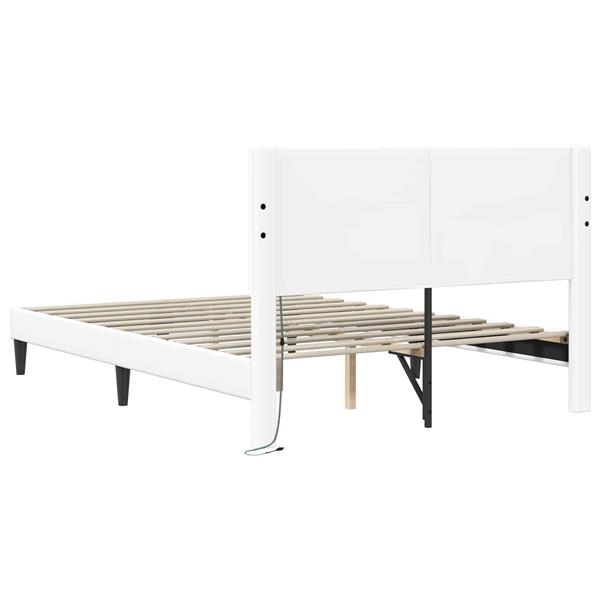 Grote foto vidaxl bedframe met led stripverlichting wit 160 x 200 cm kunstleer antiek en kunst stoelen en banken