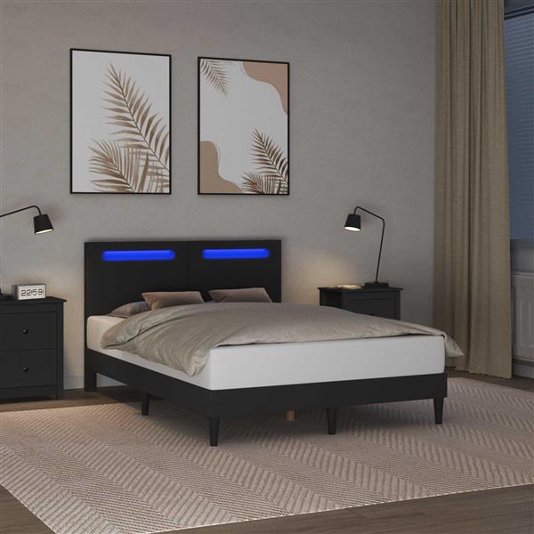 Grote foto vidaxl bedframe met led stripverlichting zwart 160 x 200 cm kunstleer antiek en kunst stoelen en banken